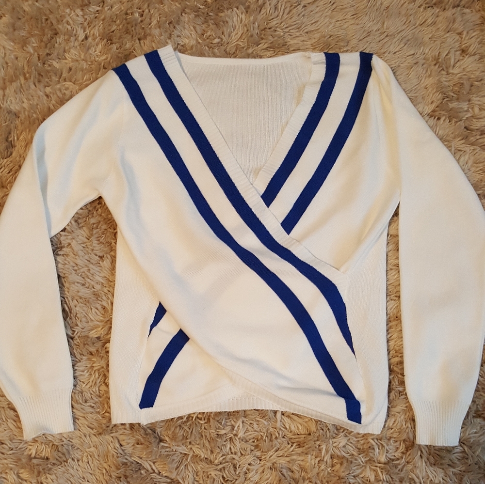 White wrap front sweater